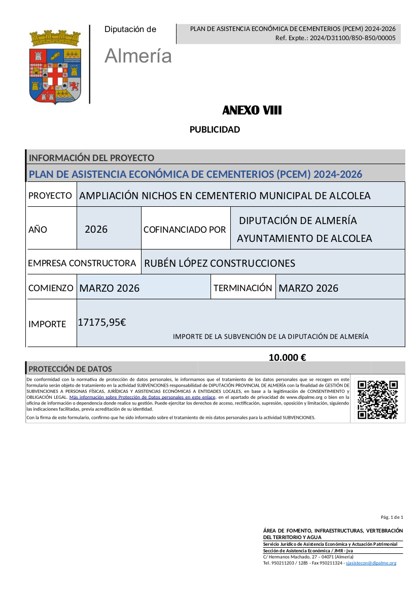 ayuntamiento, obras, alcolea, asistencia, económica, diputación, almería
